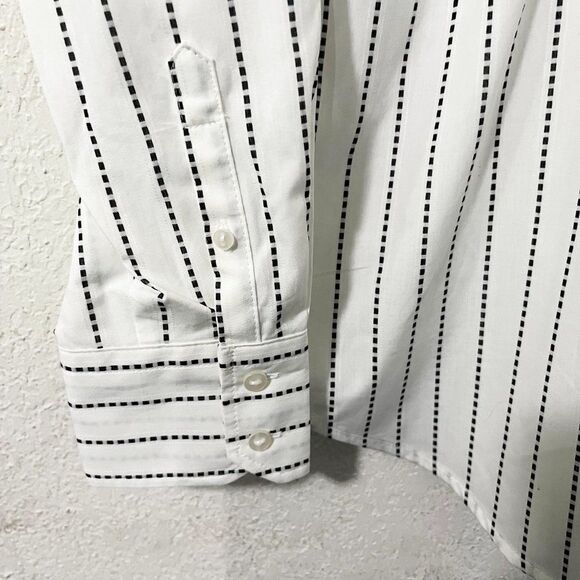 Worthington White Long Sleeve Black Dobby Stripe Button Down Blouse NWT Small - Picture 6 of 12